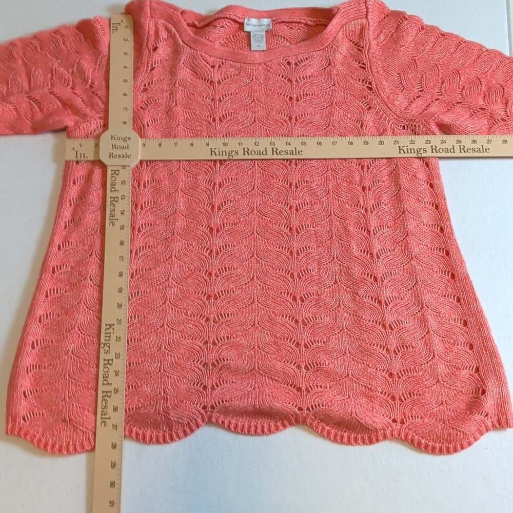 Soft Surroundings Pink Open-Knit Pullover Sweater 1X Scoop Neck Scalloped Hem - Picture 2 of 9